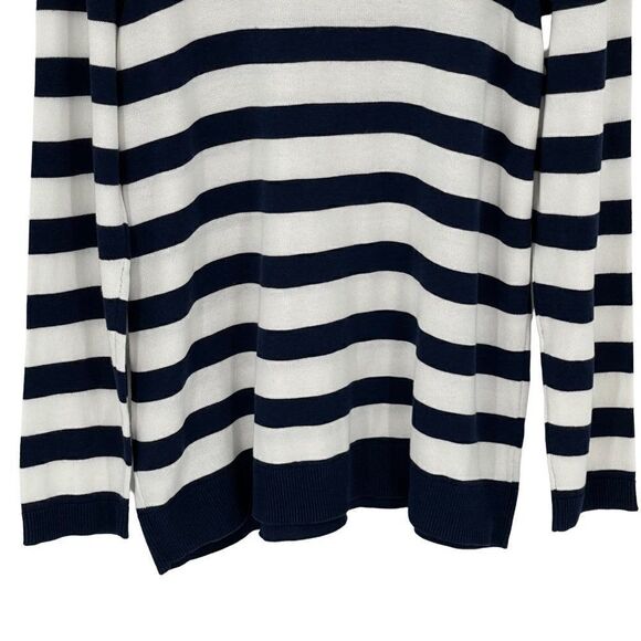 Kim Rogers Intarsia Stripe Crewneck Sweater Sequin Bow Graphic White Blue Large - Picture 9 of 11
